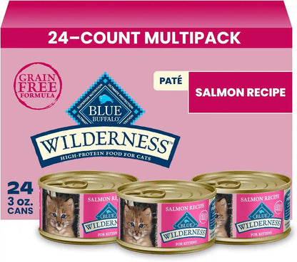 Blue Buffalo Wilderness Kitten Grain-Free Chicken Paté & Salmon Paté Wet Cat Food with DHA, High-Protein & Made with Natural Ingredients, Supports Healthy Growth & Development, 3-Oz. Each (6 Count)12
