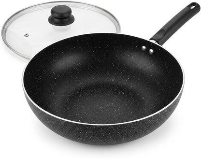 11-Inch Nonstick Flat-Bottom Wok with Glass Lid, Induction Stir-Fry and Saute Pan for Vegetables, Noodles and One-Pan Meals, Aluminum Wok for All Stovetops1