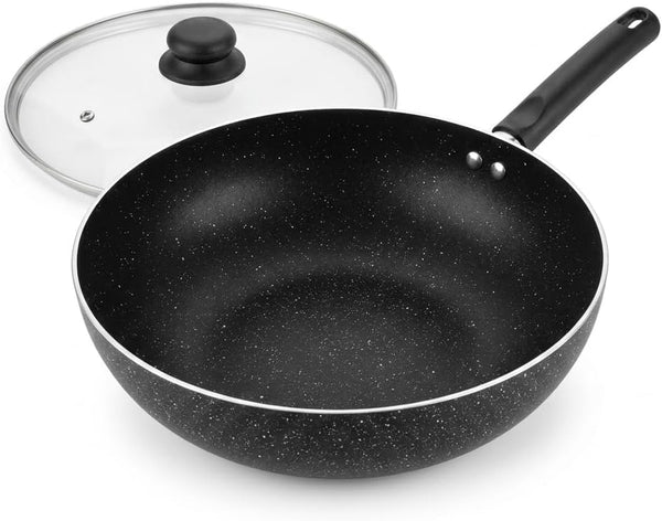11-Inch Nonstick Flat-Bottom Wok with Glass Lid, Induction Stir-Fry and Saute Pan for Vegetables, Noodles and One-Pan Meals, Aluminum Wok for All Stovetops1