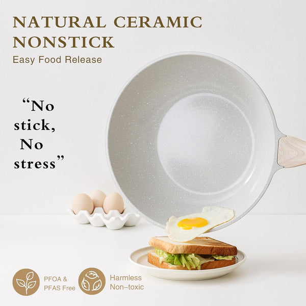 Ceramic Wok Pan, 12 Inch Nonstick Wok with Lid, Healthy Non Toxic Woks & Stir-Fry Pans for Cooking, Induction Cookware, PFOA & PFAS Free (Grey)2