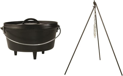 L10DCO3 Cast Iron Deep Camp Dutch Oven (5-Quart) and  3TP2 Camp Dutch Oven Tripod (43.5-Inch, Black)1