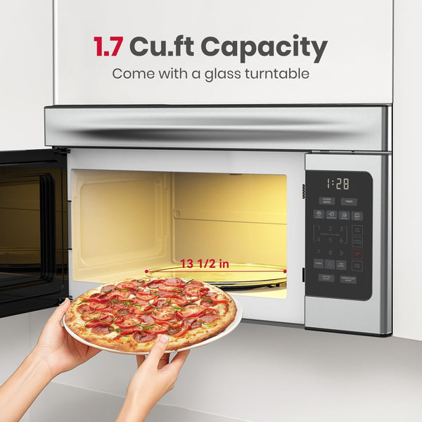 30 Inch Over-The-Range Microwave Oven, 1.7 Cu.Ft Large Capacity Fits Family Dishes, 1000W with 10 Power Levels, One-Touch Cooking, 300 CFM, LED, 2-Stage Cooking over Stove Microwave, Silver5