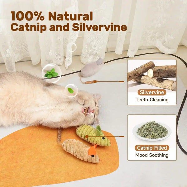 Potaroma Cat Toys: 3Pcs Squeak Mice Interactive Catnip Silvervine Animals | Indoor Kittens - Dental Matatabi Cat Nip & Chew Exercise Toy for All Breeds & Species4
