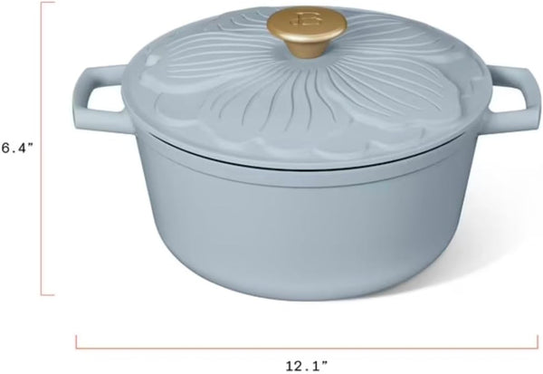 4 Quart Enameled Cast Iron round Dutch Oven with Flower Petal Design Lid, Cornflower Blue, by Drew Barrymore7
