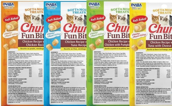 INABA Churu Fun Bites for Cats, Soft & Chewy Baked Chicken Wrapped Filled Cat Treats with Taurine, 0.42 Ounces Each Tetra, 12 Tetras, 4 Flavor Variety Pack2