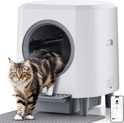 Automatic Litter Box, Self Cleaning Litter Box, Odor Control, 90L Capacity | Large with APP Control and Safety Sensor, Ellenpent, for Multiple Cats, Large Cat, with 3 Rolls of Garbage Bags1