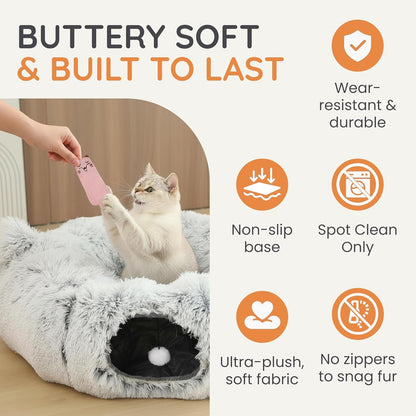 3-In-1 Cat Tunnel Bed – Cat Tunnels & Cat Beds for Indoor Cats with Catnip Toys – Cat Bed Cave & Peekaboo Cat Hideaway – Foldable Interactive Cat, Kitty & Kitten Toys4
