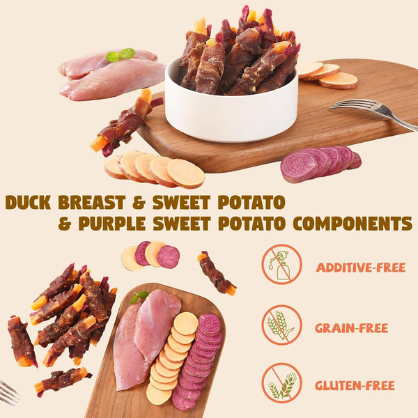 Dog Jerky Treats Duck Wrapped Orange Purple Sweet Potato, 10.6 Oz | Healthy Dog Snacks High Protein Low Fat, Soft Chews Eliminates Tears, Training Rewards Treats for Small Medium Large Breeds3