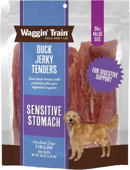 Waggin' Train Duck Jerky Dog Treats for Dogs with Sensitive Stomachs, Made with 100% Real Duck Breasts, Three All-Natural Ingredients, High Protein Dog Treat, Easily Digestible for Dogs, 12 Oz. Pouch10