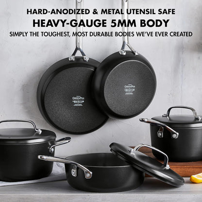 GP5 Hard Anodized Healthy Ceramic Nonstick 14 Piece Cookware Pots & Pans Set,Heavy Gauge Scratch Resistant, Stay Flat Surface,Induction, Mirror Finish Handle,Oven Safe, Pfas-Free, Black12