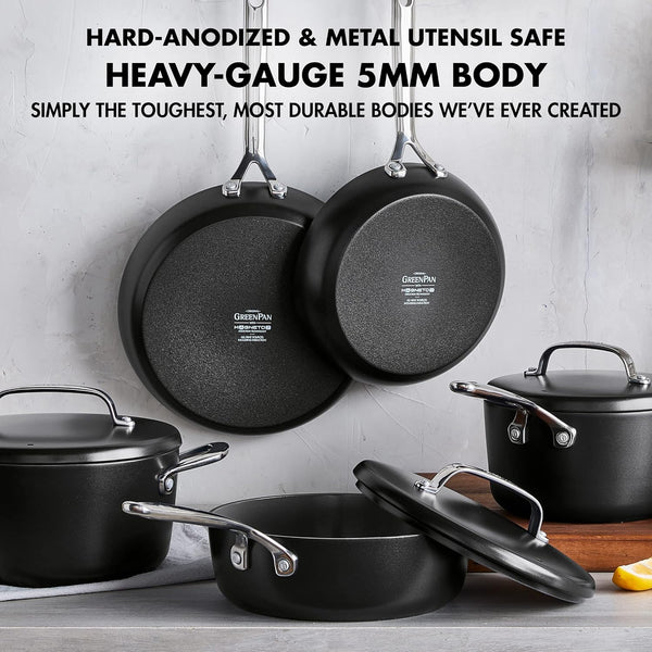 GP5 Hard Anodized Healthy Ceramic Nonstick 14 Piece Cookware Pots & Pans Set,Heavy Gauge Scratch Resistant, Stay Flat Surface,Induction, Mirror Finish Handle,Oven Safe, Pfas-Free, Black12