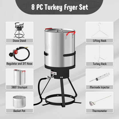 30 QT Turkey Fryer Pot with Basket and Burner for Outdoor Cooking | Turkey Fryer Pot for Crawfish, Shrimp, Lobster Boiling and Turkey Frying3