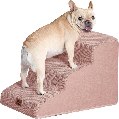 EHEYCIGA Curved Dog Stairs Ramp for 5-Step High Beds, 22.6" H Dog Steps | 33D Density of Pure Foam, for Small Dogs and Cats, Pet Stairs for High Bed Climbing, Non-Slip Balanced Pet Step Indoor, Grey29