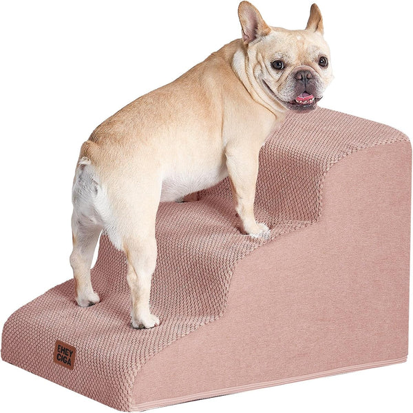 EHEYCIGA Curved Dog Stairs Ramp for 5-Step High Beds, 22.6" H Dog Steps | 33D Density of Pure Foam, for Small Dogs and Cats, Pet Stairs for High Bed Climbing, Non-Slip Balanced Pet Step Indoor, Grey29