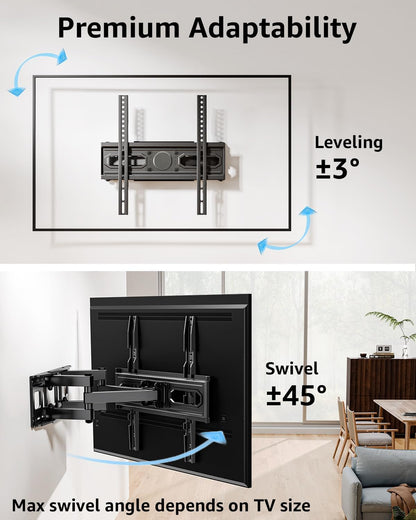 Econome TV Wall Mount for Most 32-65 Inch Flat Screen/Led/4K Tvs, TV Mount with Swivel and Tilt Articulating Dual Arms, Full Motion Wall Mount up to 16” Stud, Max VESA 400X400Mm, up to 99Lbs8