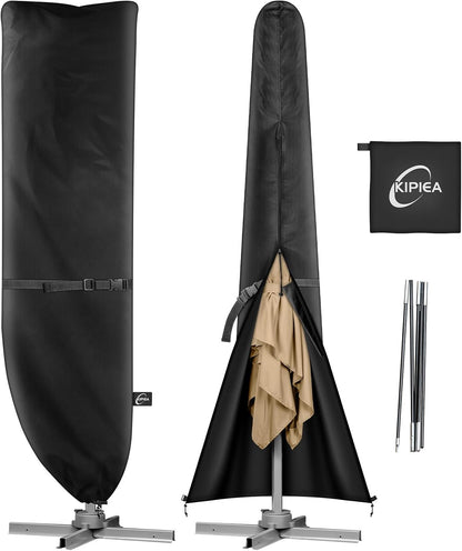 Patio Umbrella Cover for 9'-13' Cantilever Umbrella, Upgraded 600D Heavy Duty Outdoor Umbrella Covers with Support Pole and Zipper1