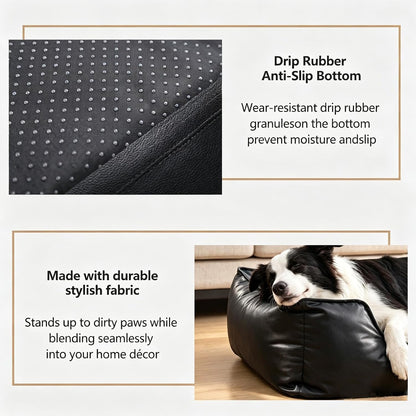 Marchul Faux Leather Dog Bed, Waterproof Cat Sofa Bed with Non-Slip Bottom | Leather Dog Bed, Washable Pet Couch for Small and Medium Dogs & Cats, 29.5 X 23.6In Black3