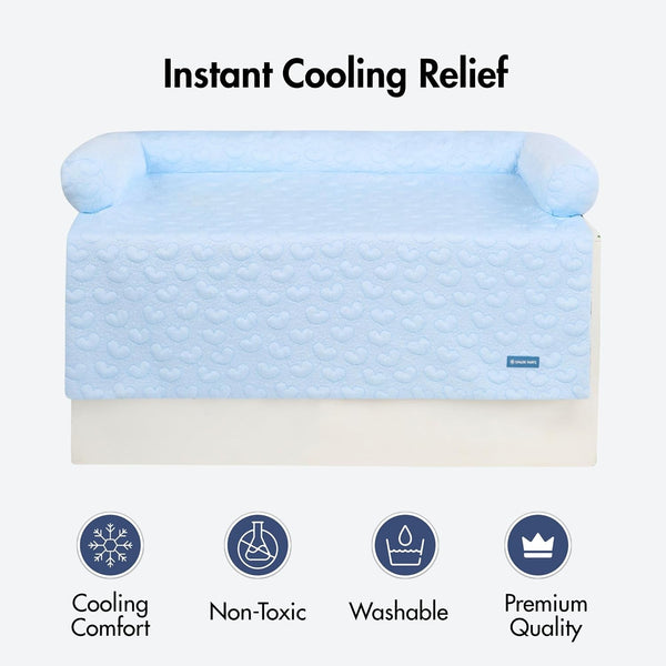 Spark Paws Cooling Couch Cover Dog Bed, Furniture Protector Mat, Non-Toxic Washable Pet Cooling Pad for Large & Small Dog - Hearts Blue - Size M2