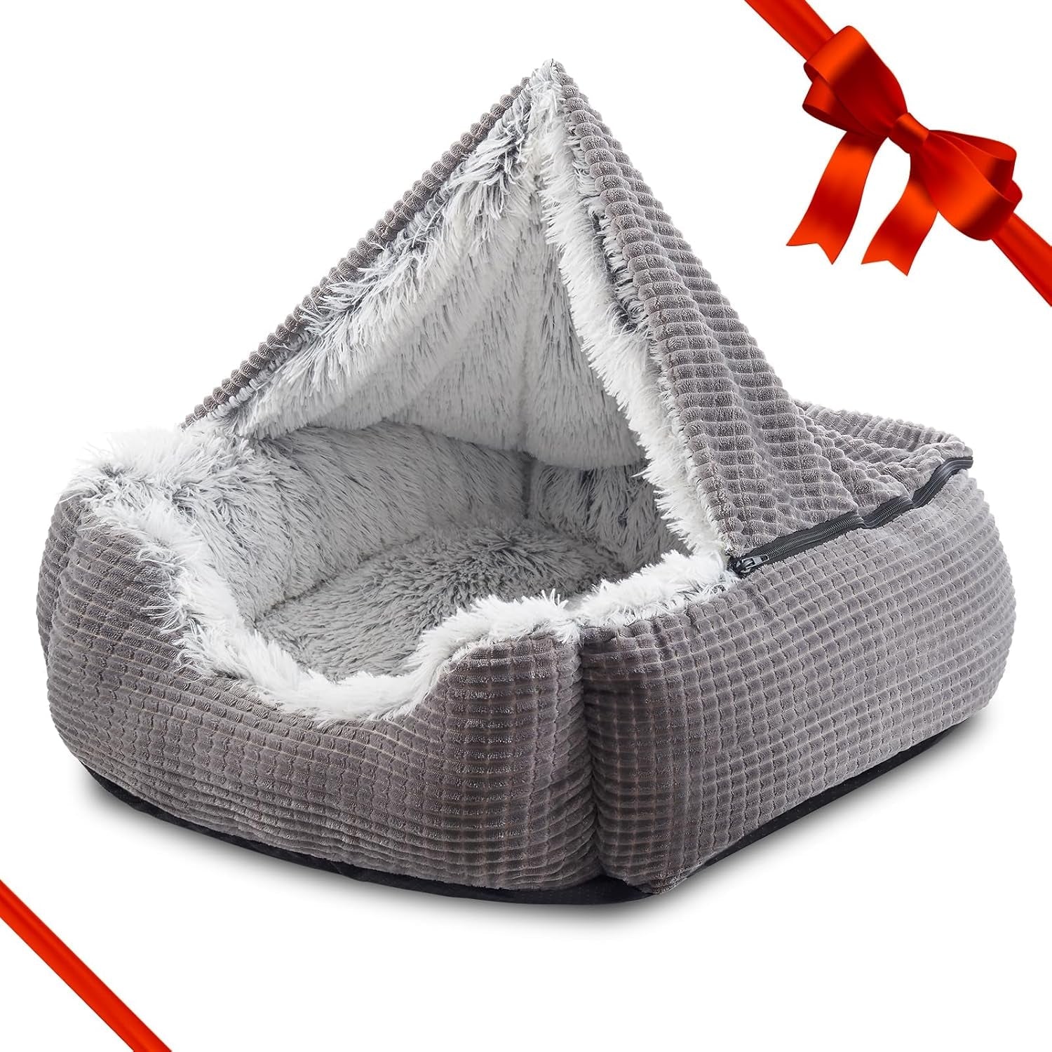 mixjoy-dog-beds-for-small-dogs-rectangle-cave-hooded-blanket-puppy-bed-luxury-orthopedic-cat-beds-for-indoor-cats-warmth-and-machine-washable-20-inches-grey
