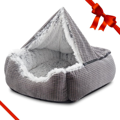 MIXJOY Dog Beds for Small Dogs, Rectangle Cave Hooded Blanket Puppy Bed, Luxury Orthopedic Cat Beds for Indoor Cats, Warmth and Machine Washable (20 Inches, Grey)1