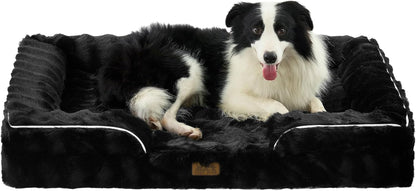 COZY KISS Orthopedic Dog Bed for Extra Large Dog 44X32 Inch, XL Faux Fur Pet Sofa, Bolster Foam Bed with Sides, Non-Slip and Egg-Crate Big Dog Couch Bed with Washable Removable Cover, Beige10