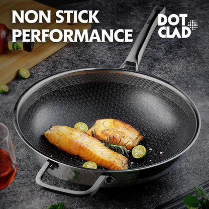 Wok Pan,Hybrid 12 Inch Wok with Lid, PFOA Free Cookware,Non Stick Stainless Steel Woks & Stir-Fry Pans Nonstick, Dishwasher and Oven Safe, Works on Induction2