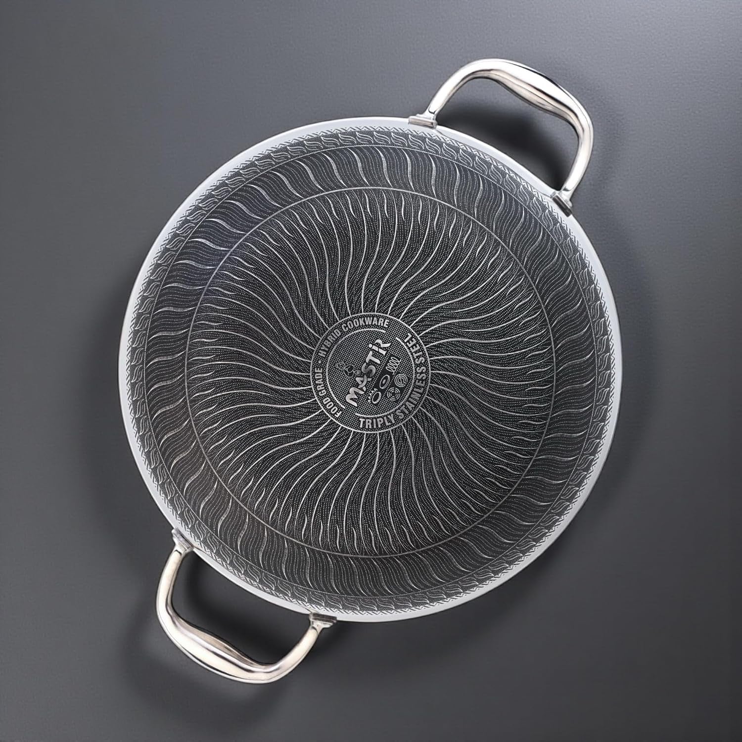 stainless-steel-wok-32-cm-6-5-l-with-glass-lid-kadai-with-two-ear-handles-hybrid-honeycomb-nonstick-pfoa-free-eu-approved-stay-cool-handles-induction-oven-dishwasher-safe-cookware
