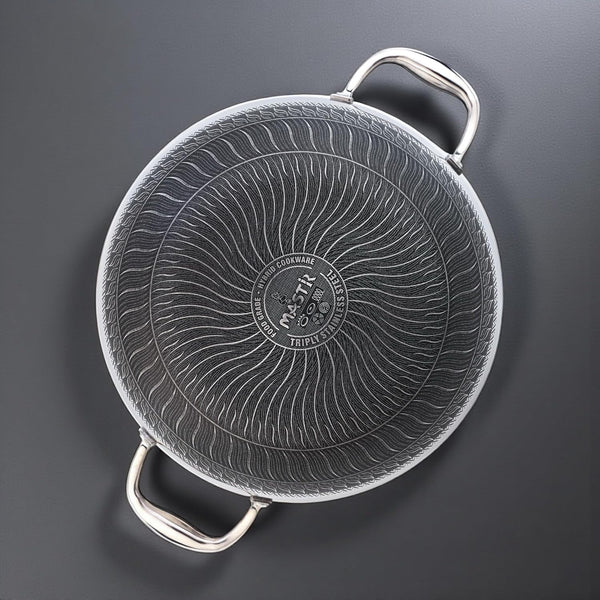 Stainless Steel Wok 32 Cm/6.5 L with Glass Lid – Kadai with Two Ear Handles – Hybrid Honeycomb Nonstick, Pfoa-Free, EU Approved – Stay-Cool Handles – Induction, Oven & Dishwasher Safe Cookware5