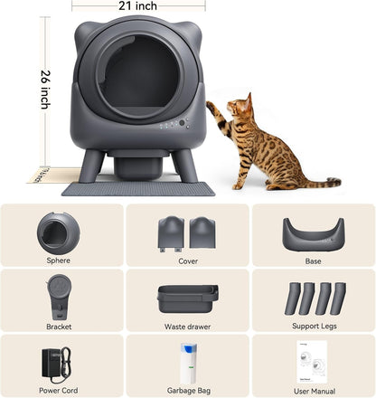 Automatic Litter Box, FEELNEEDY Self Cleaning Litter Box, Odor Control Robot, Cat Ears Design, 65L APP Real-Time Monitor, Cat Litter-Boxs for Multiple Cats, Safety Sensors, with 1 Trash Bag9
