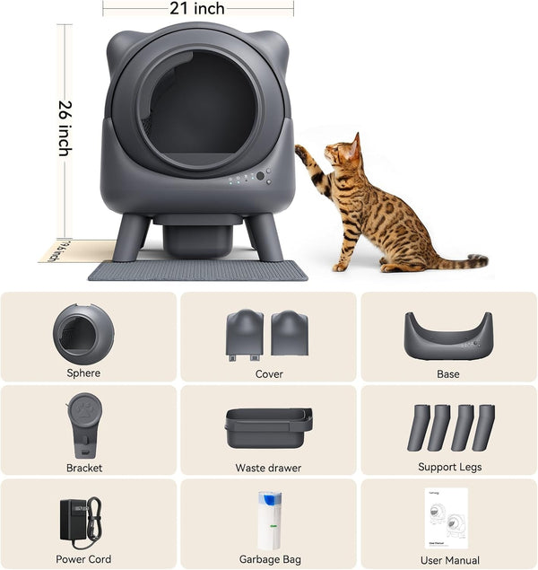 Automatic Litter Box, FEELNEEDY Self Cleaning Litter Box, Odor Control Robot, Cat Ears Design, 65L APP Real-Time Monitor, Cat Litter-Boxs for Multiple Cats, Safety Sensors, with 1 Trash Bag9