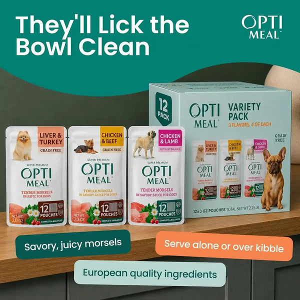 Optimeal Wet Dog Food Small Breed Variety Pack - Grain Free Recipe High Protein Tender Morsels in Aspic Made with Natural Ingredients for Adult Dogs, Premium Nutrition Pouches - 3Oz Pouch (Pack of 12)5