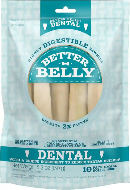 Better Belly Highly Digestible Rawhide Dental Chews, Treat Your Dog to a Chew with NO Artificial Colors or Flavors, 10 Count1