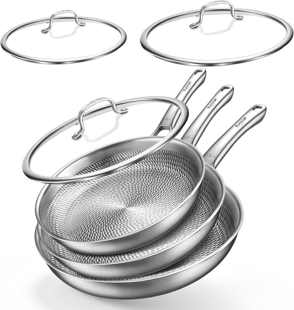 Titanium Pans for Cooking, 8/10/12 Inch Plateful Titanium Pan with Lid, Non-Stick Frying Pans, Pfas/Pfoa/Ptfe-Free, Dishwasher & Oven Safe, Compatible with Gas & Induction Cooktops1