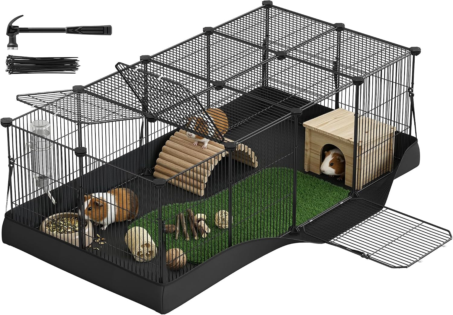 songmics-20-panels-pet-playpen-with-floor-small-animal-playpen-pet-fence-indoor-diy-plastic-enclosure-for-guinea-pigs-bunny-hamsters-hedgehogs-49-2-x-24-8-x-16-5-inches-white-ulpc001w01