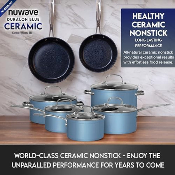 Healthy Duralon Blue Ceramic Nonstick Cookware Set, Diamond Infused Scratch-Resistant, PFAS Free, Dishwasher & Oven Safe, Induction Ready & Evenly Heats, Tempered Glass Lids & Stay-Cool Handles | Scratch-Resistant, Dishwasher & Oven Safe, Induction Ready & Evenly Heats, Tempered Glass Lids & Stay-Cool Handles3