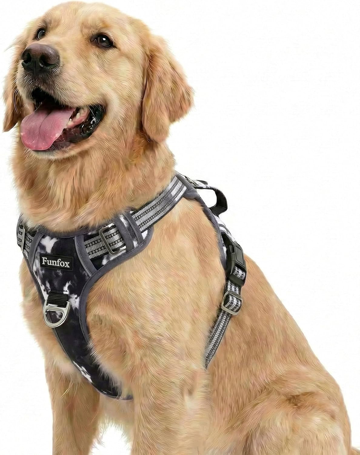 funfox-dog-harness-medium-sized-dog-vertical-handle-easy-control-no-pull-pet-vest-adjustable-with-2-leash-clips-soft-material-reflective-safe-night-walking-for-small-medium-large-breed-black-m