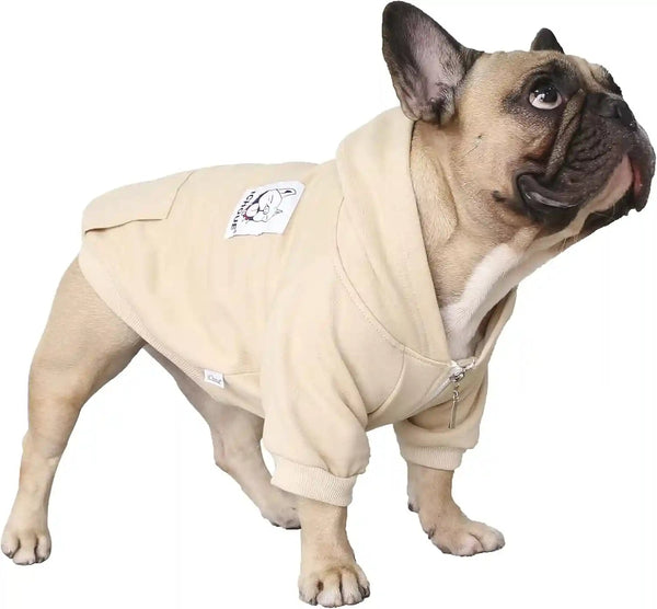 Ichoue French Bulldog Frenchie Clothes Hoodies for Dogs Pug English Boston Terrier Bully Pitbull Corgi Sweatshirt Sweater Clothing - Khaki/Xlarge3