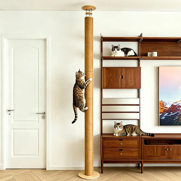 Floor to Ceiling Cat Scratching Post Tree, Adjustable Height 40In-120In Tall PVC Cat Climbing Pole, Sturdy Cat Activity Tower for Indoor Cats to Climb, Scratch & Play1