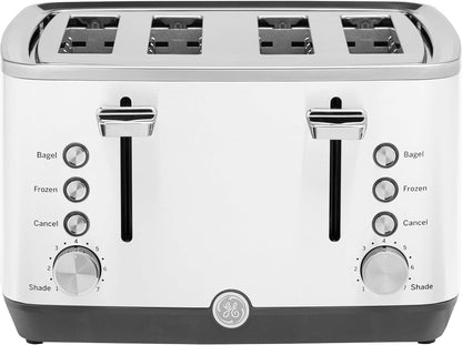 GE 4 Slice Toaster | Extra Wide Slots for Bagels, Breads, Waffles & More | 7 Shade Options | Countertop Kitchen Essentials | 1500 Watt, White1