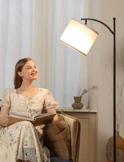 60" Modern Floor Lamp with Beige Shade, 9W LED Bulb | 3 Color Temperatures Bulb, Adjustable Linen Shade, Standing Lamps for Living Room Bedroom Office Classroom Dorm, Black Pole4