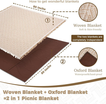 2 in 1 Extra Large Rug Outdoor Picnic Blanket Waterproof Woven Boho Mat Giant Beach Towel Travel Essential Yoga Accessories Park Patio Lawn Garden Ground Music Festival Concert Must Have7