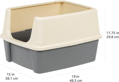 Amazon Basics Large Cat Litter Box with High Sides, Open Top for Easy Access, Includes Scoop with Storage, 19" X 15" X 11.75", Grey/Beige6