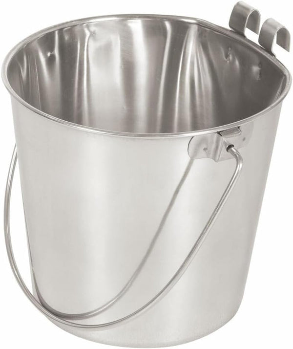 Advance Pet Products 4 Quart Stainless Steel Bucket with Dual Hook | Perfectly Fits on Kennels, Cages and Critter Crates | Heavy Duty Bucket for Pets Cleaning & Food Prep - Flat Sided Pail13