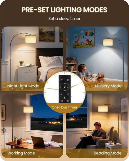 75" Arc Floor Lamp with Marble Base and Adjustable Height, Rotating Hanging Shade, Dimmable Floor Lamp for Living Room with Remote and Foot Switch, 3CCT, over Couch Arched Reading Light E15LD057