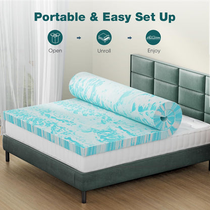 Memory Foam Mattress Topper, Full Size, 3 Inch Cooling Pad | Cooling Gel Infused, Ventilated, Breathable Toppers Pad, RV, Camper, Sofa Bed Use, Blue5