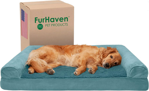 Furhaven Orthopedic Dog Bed for Large Dogs, Sofa-Style with Cool Gel-Top Foam with a Solid Orthopedic Foam Base for Joint Support, Removable Washable Cover, Jumbo XL, Plush & Suede, Gray36