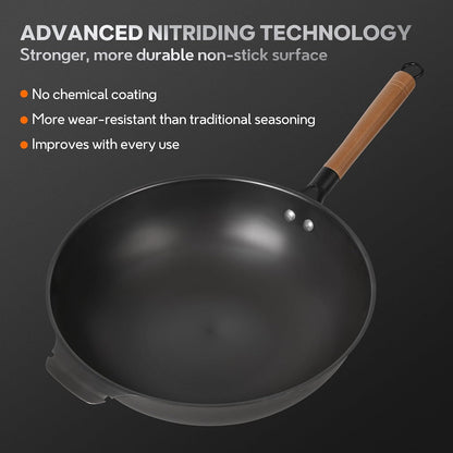 11.8-Inch Carbon Steel Wok, Pre-Seasoned with Advanced Nitriding Technology, Flat Bottom Stir Fry Pan, Lightweight Nonstick Surface, All Cooktops Compatible for Stir Fry, Pan-Fry, Steam, BBQ & Camping2