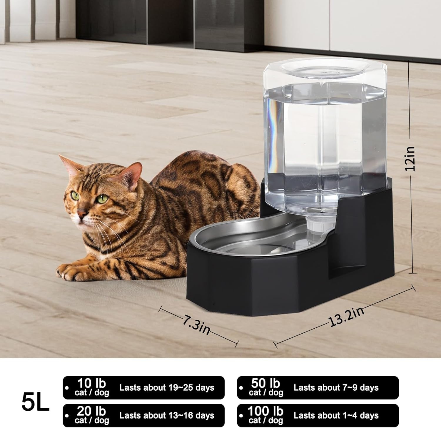 sfozstra-5l-cat-gravity-water-bowl-dispenser-stainless-steel-bowl-no-power-needed-no-filter-required-spill-proof-design-easy-cleaning-cats-small-dogs-home-crate-area-travel