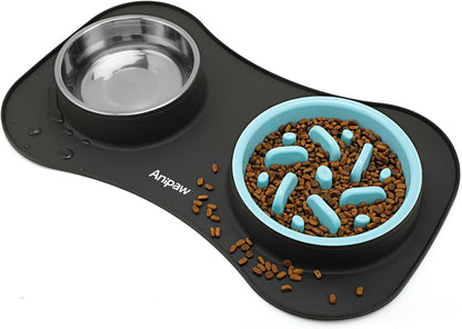 Anipaw Slow Feeder Dog Bowls 3 in 1 Stainless Steel Food and Water Bowls with Non-Spill and Skid Silicone Mat to Slow down Eating for Large Medium Small Breed Size Dogs and Cats | Durable, Non-Spill & Non-Skid with Silicone Mat Design, Slow down Eating, Suitable for Small Medium Large Dogs and Cats12