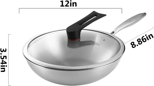 Titanium Wok, Pure Titanium Hammered No Coating Non-Stick Cookware, Frying Pans, Ultra-Durable, Scratch-Resistant, Dishwasher&Oven Safe, Kitchen Induction Compatible,Smooth,12Inch7